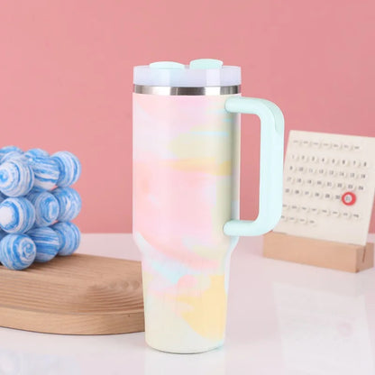 40oz Edelstahl Isolierter Auto-Reisebecher für Kalte und Heiße Getränke Vakuum-Thermoskanne Isolierter Trinkbecher mit Deckeln und Strohhalmen